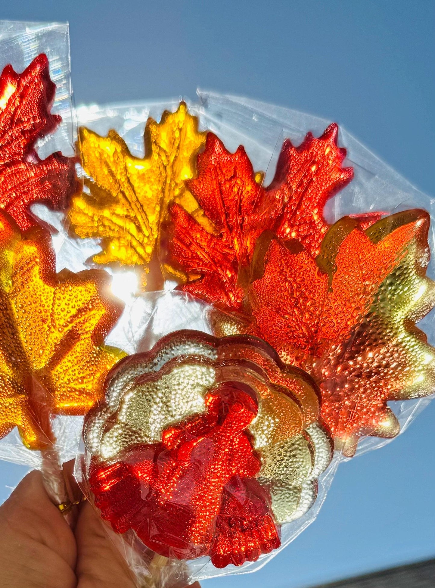 Bouquet of leaf shaped lollipops in red, orange and yellow
