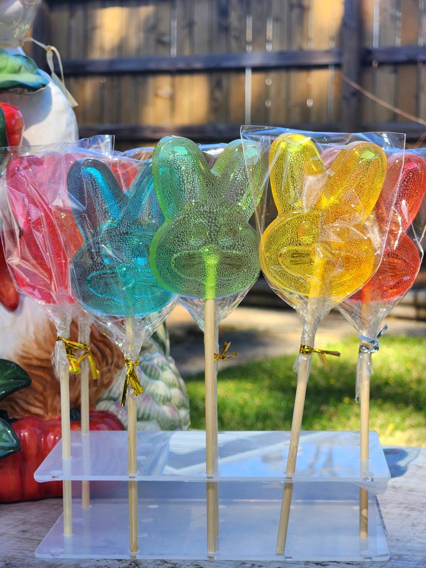 Five bunny lollipops on sticks, individually wrapped Easter party favors